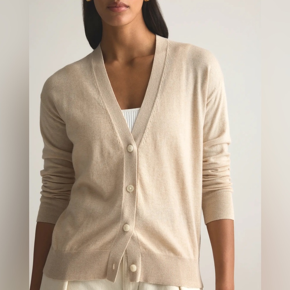 Quince Light Beige V-Neck Sweater - Picture 2 of 11